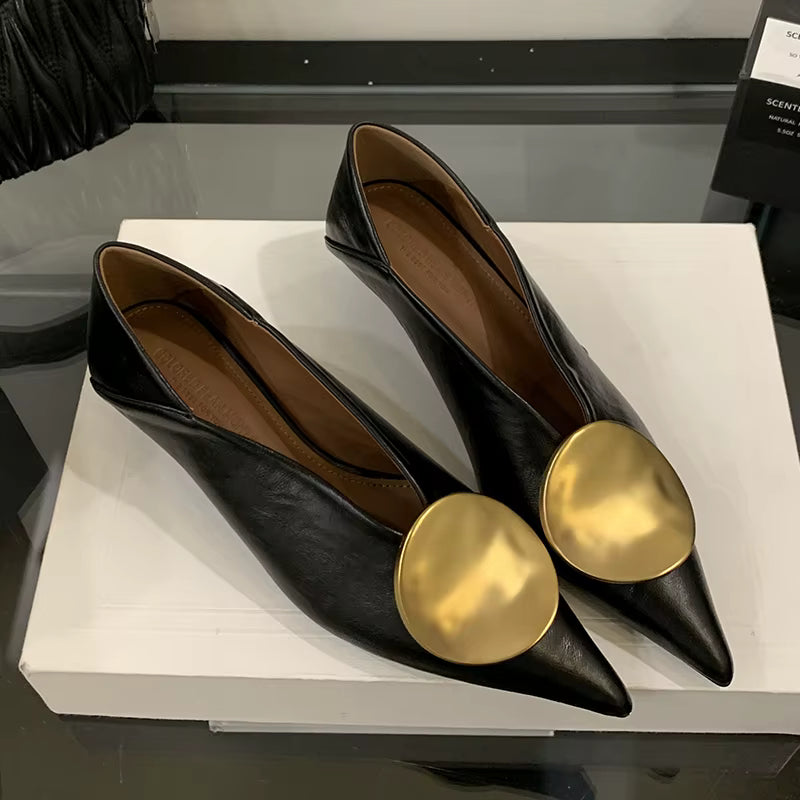 Luna Soft Leather Flats with Gold Disc