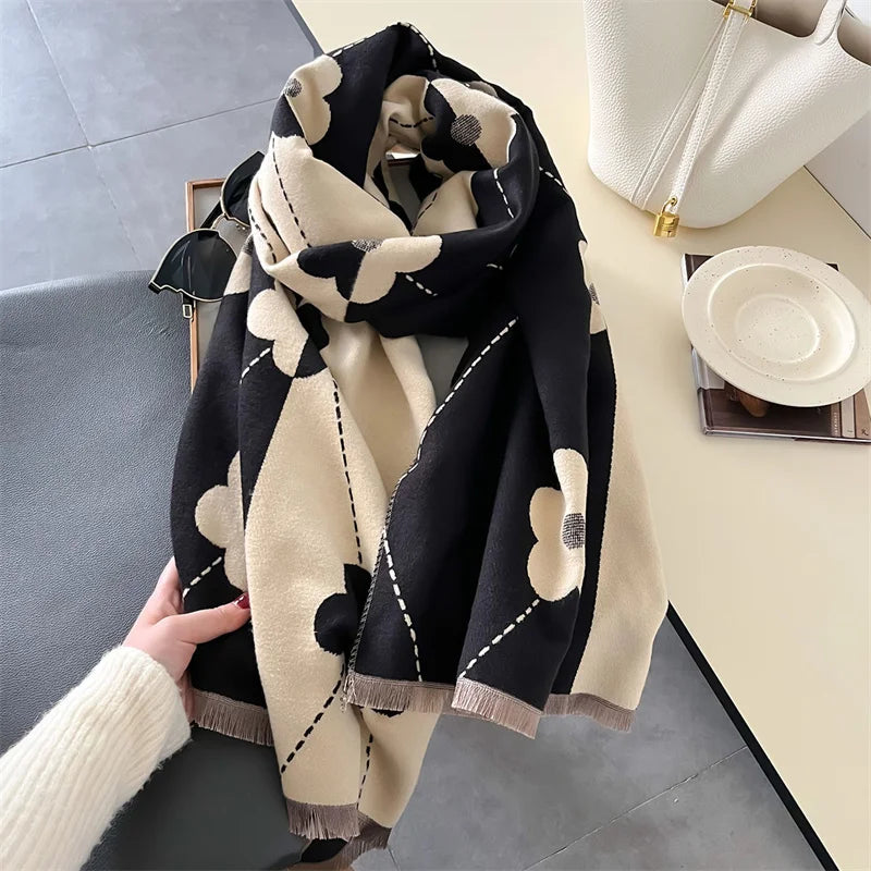 Retro Floral Cashmere Shawl Scarves