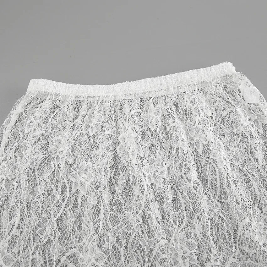 Flavia Lace Mesh Maxi Flare Skirt