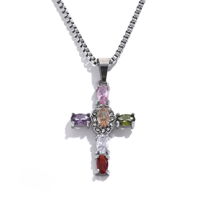 Luxe Cubic Zirconia Cross-Motif Pendant Necklace