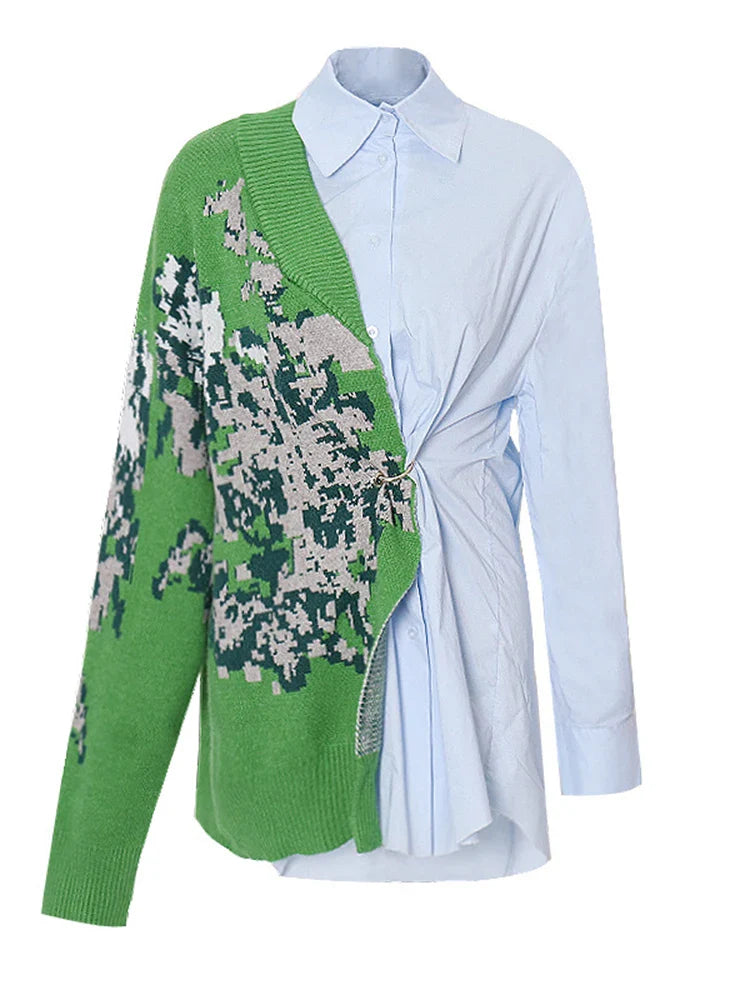 Jordana Asymmetric Knit–Shirt Hybrid Top