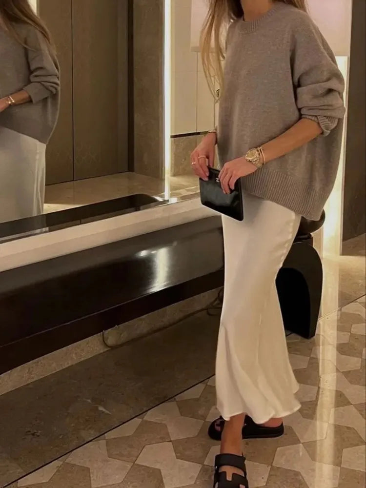 Anna Elegant Basic Maxi Satin Skirts