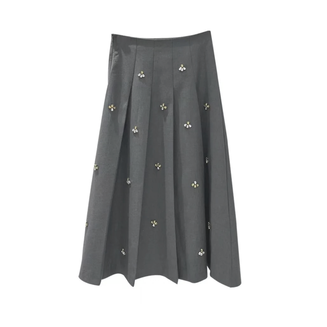 Leslie Crystal Embellished Pleated Midi Skirt - S/US XS (SALE)