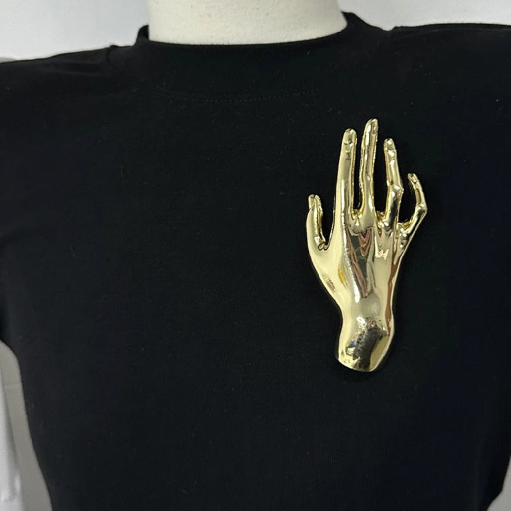 Metallic Hands Brooches - Gold or Silver