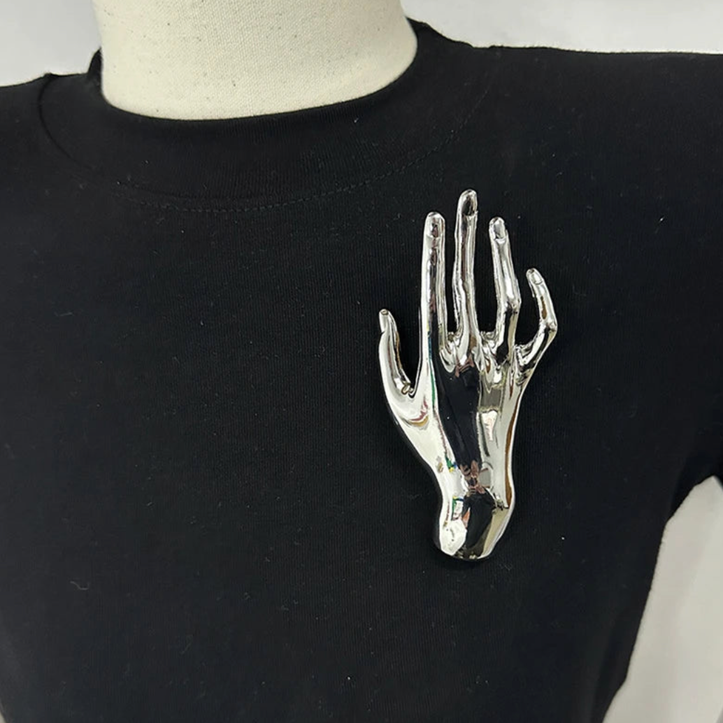 Metallic Hands Brooches - Gold or Silver