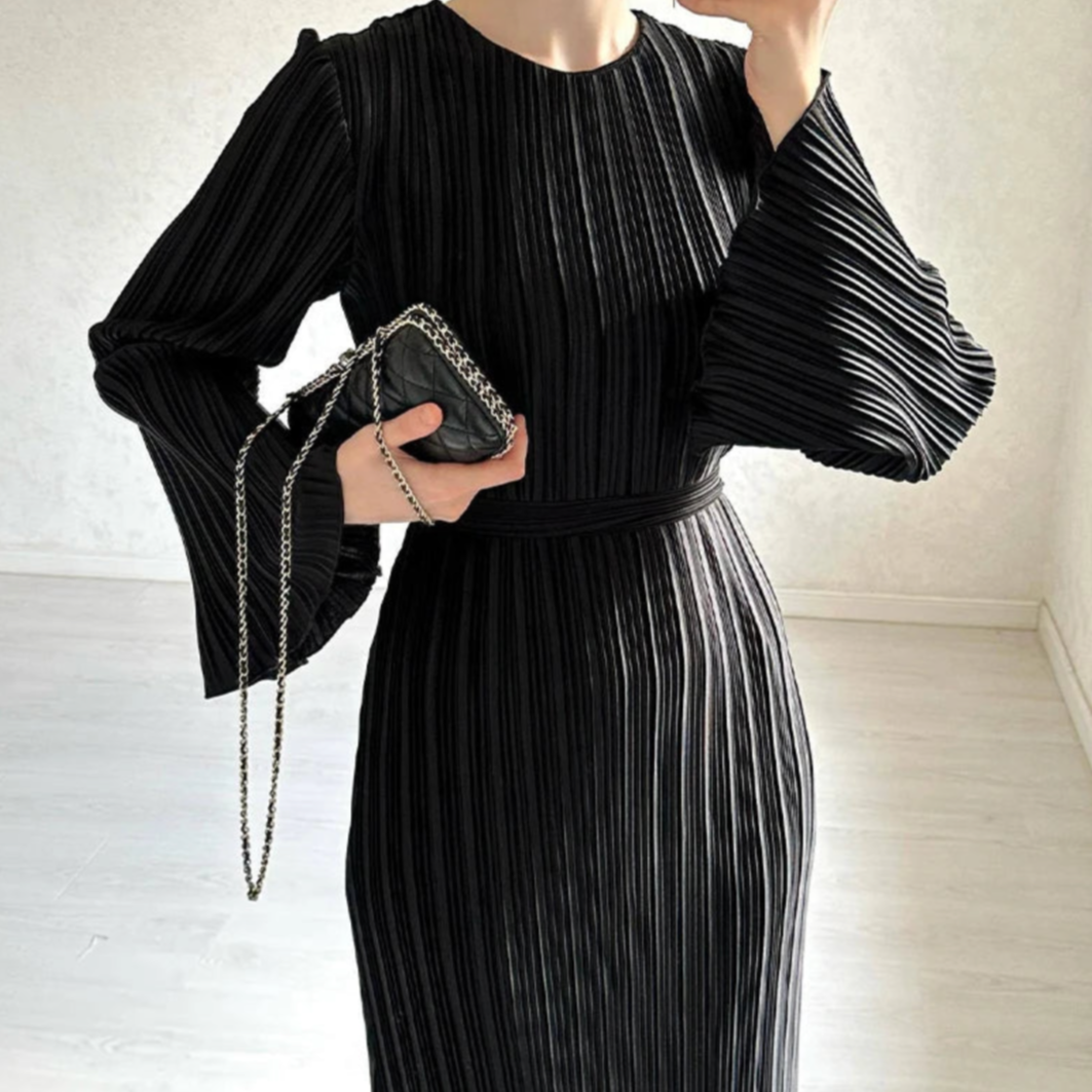 Hollis Pleated Ruffle Sleeves Maxi Dress - BLUE/ L - SALE