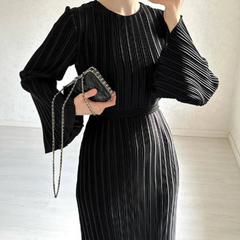 Hollis Pleated Ruffle Sleeves Maxi Dress - BLUE/ L - SALE