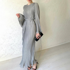 Hollis Pleated Ruffle Sleeves Maxi Dress - BLUE/ L - SALE