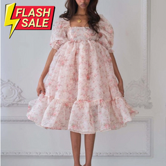 Valencia Ruffle Organza Baby Doll Dresses - Pink Floral XL