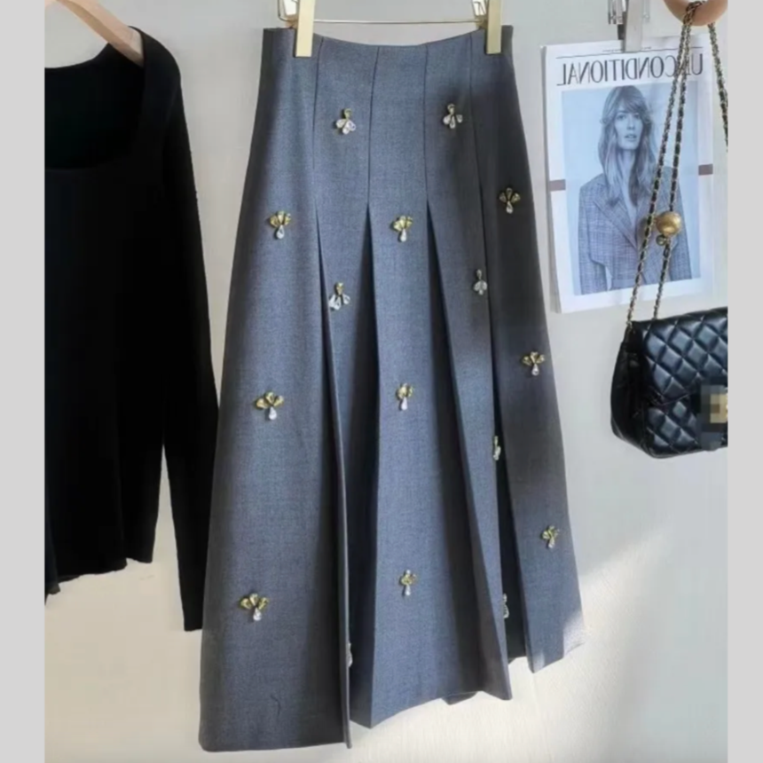 Leslie Crystal Embellished Pleated Midi Skirt - S/US XS (SALE)