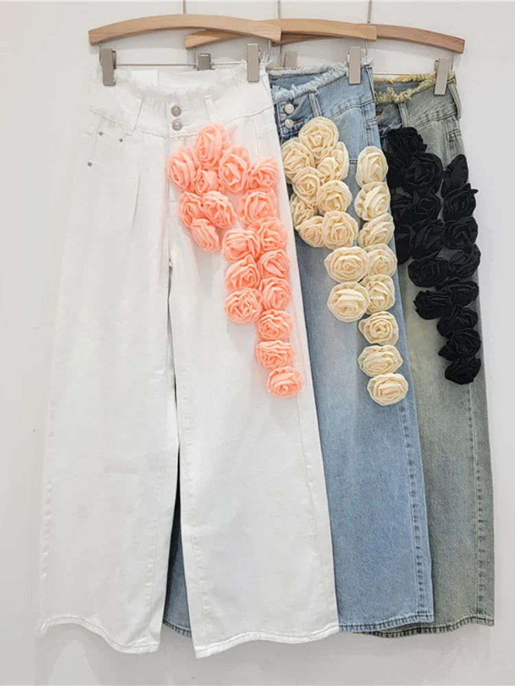Ethina 3D Flower Applique Wide Leg Jeans