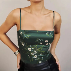 Green Floral Chinoise Satin Camisole Top / Size M - SALE