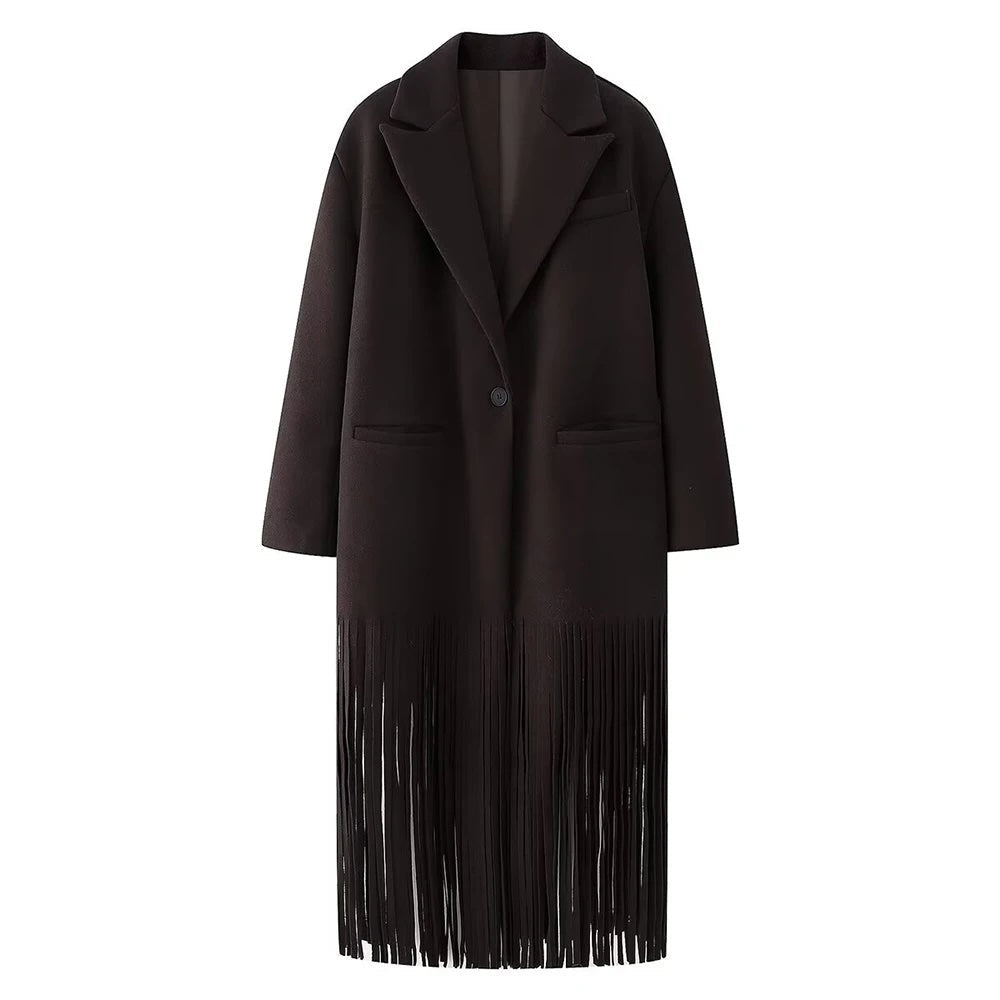 Norma Long Tassel Hem Maxi Coat