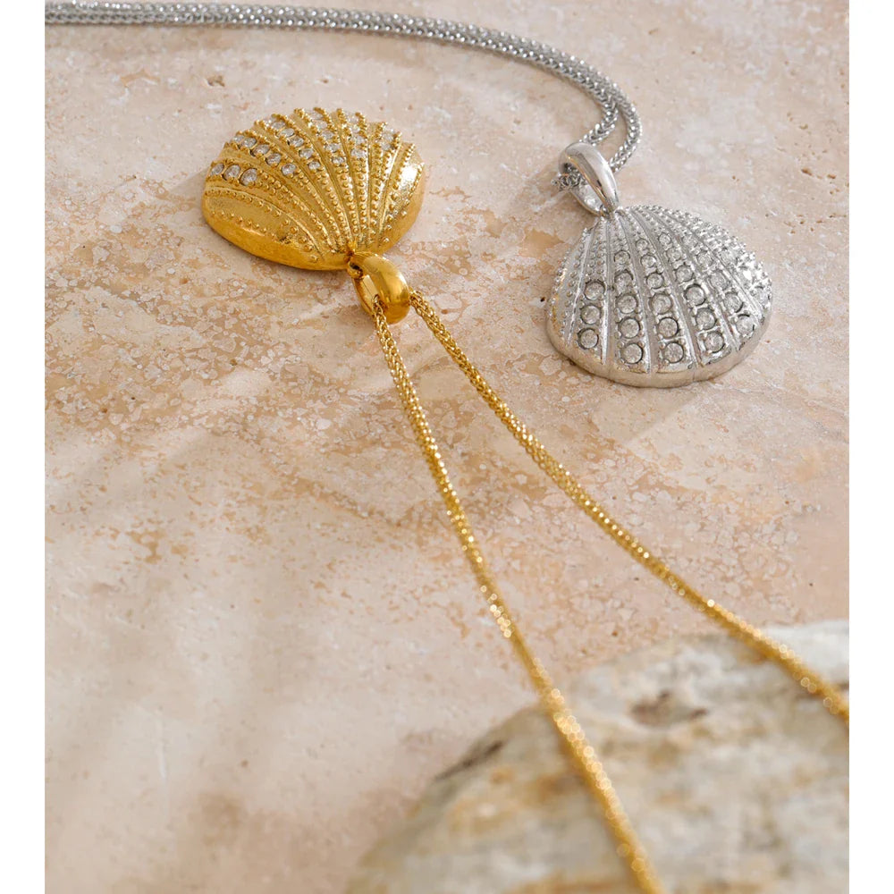 Cubic Zirconia Ocean Shell Pendant Necklace