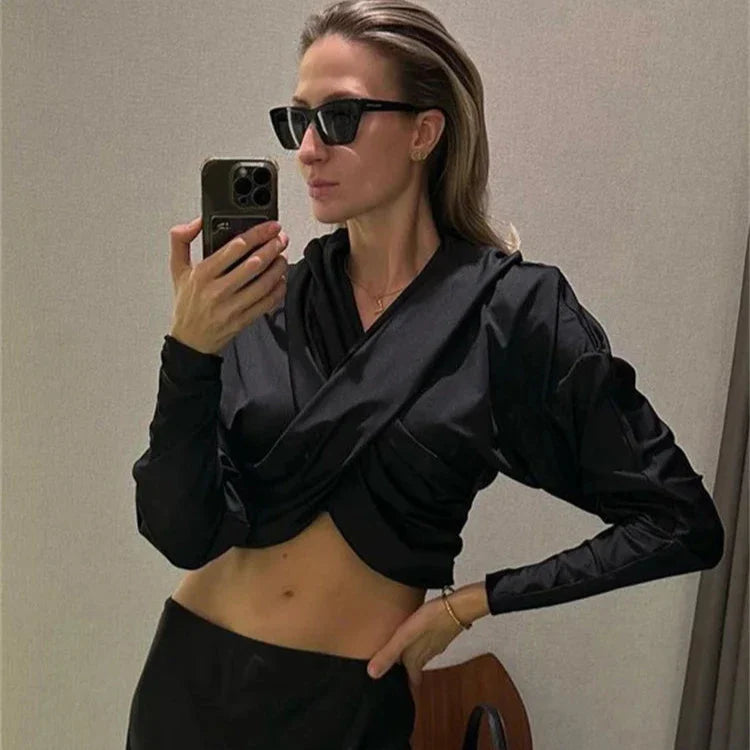 Ursa Fashion Drapery Hoodie Crop Top