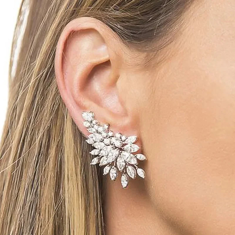 Lorna CZ Crystal Leaves Stud Earrings
