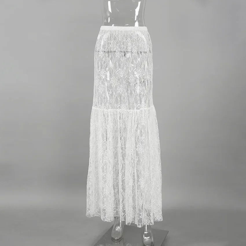 Flavia Lace Mesh Maxi Flare Skirt