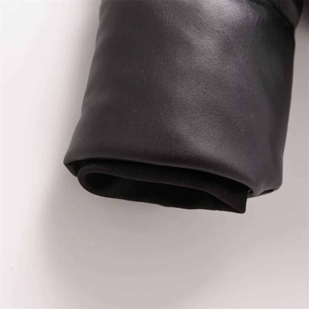 Jaden Faux Leather Hooded Puffer Jacket