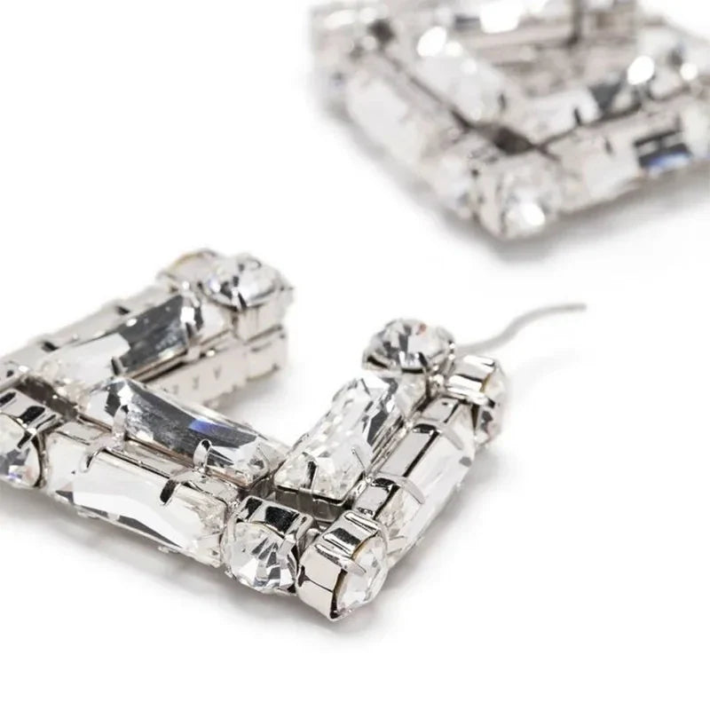 Chic Rhinestone Square Hoop Earrings
