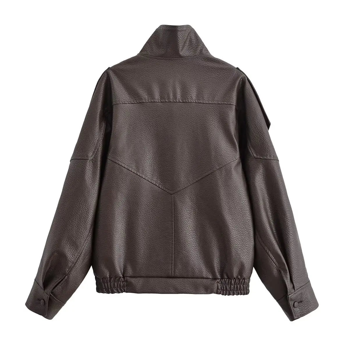 Diane Stand Collar Faux  Leather Bomber Jacket