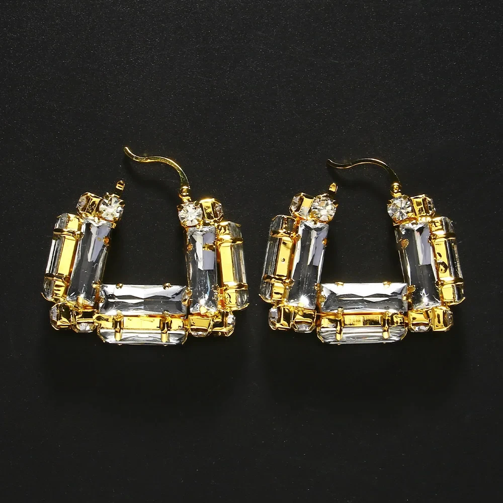 Chic Rhinestone Square Hoop Earrings