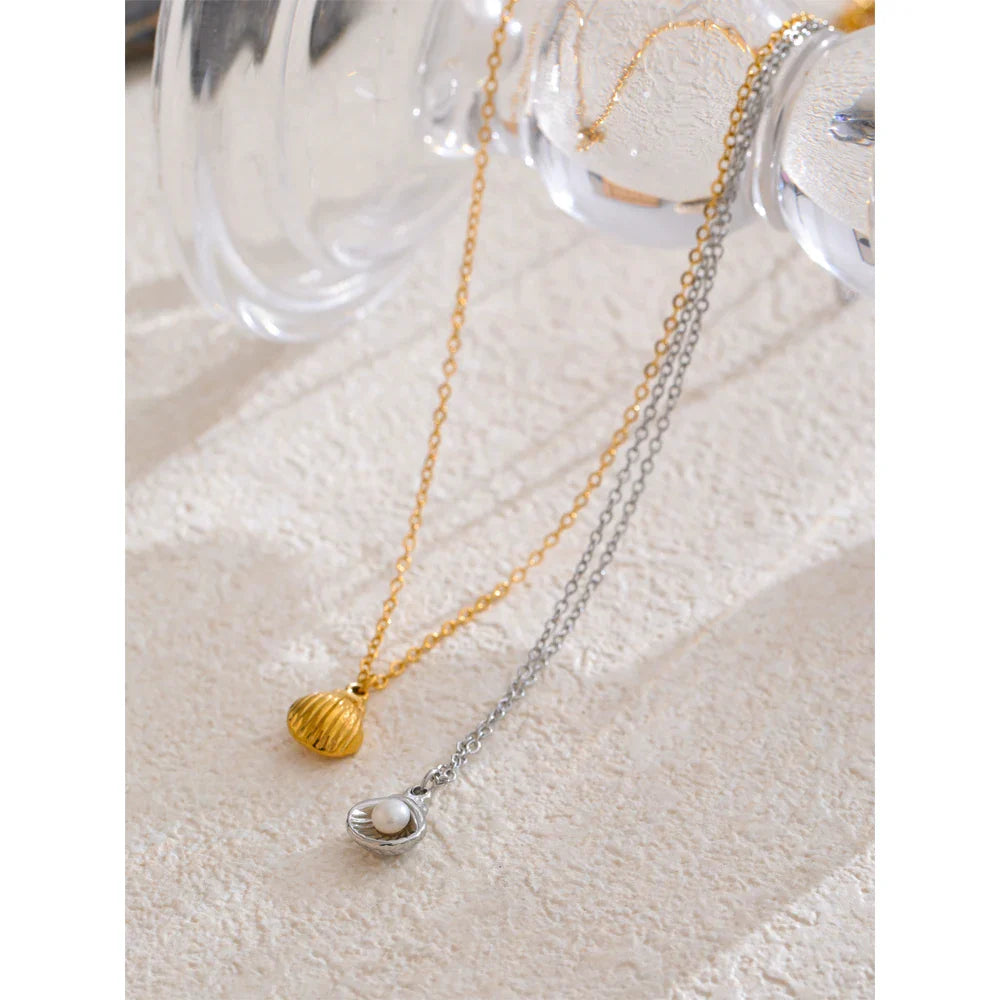 Mother Of Pearl Golden Shell Pendant Necklace