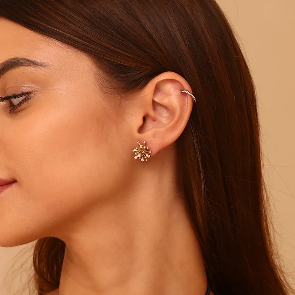 Seria Pearl Cubic Zirconia Fireworks Stud Earrings