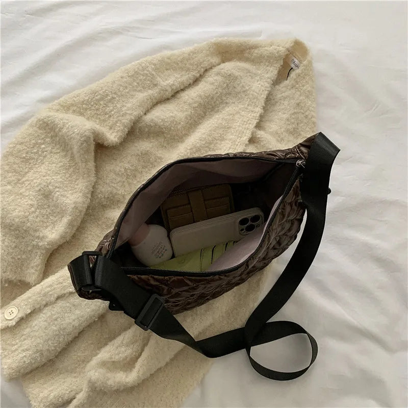 Frida Metallic Quilted Nylon Hobo Bags