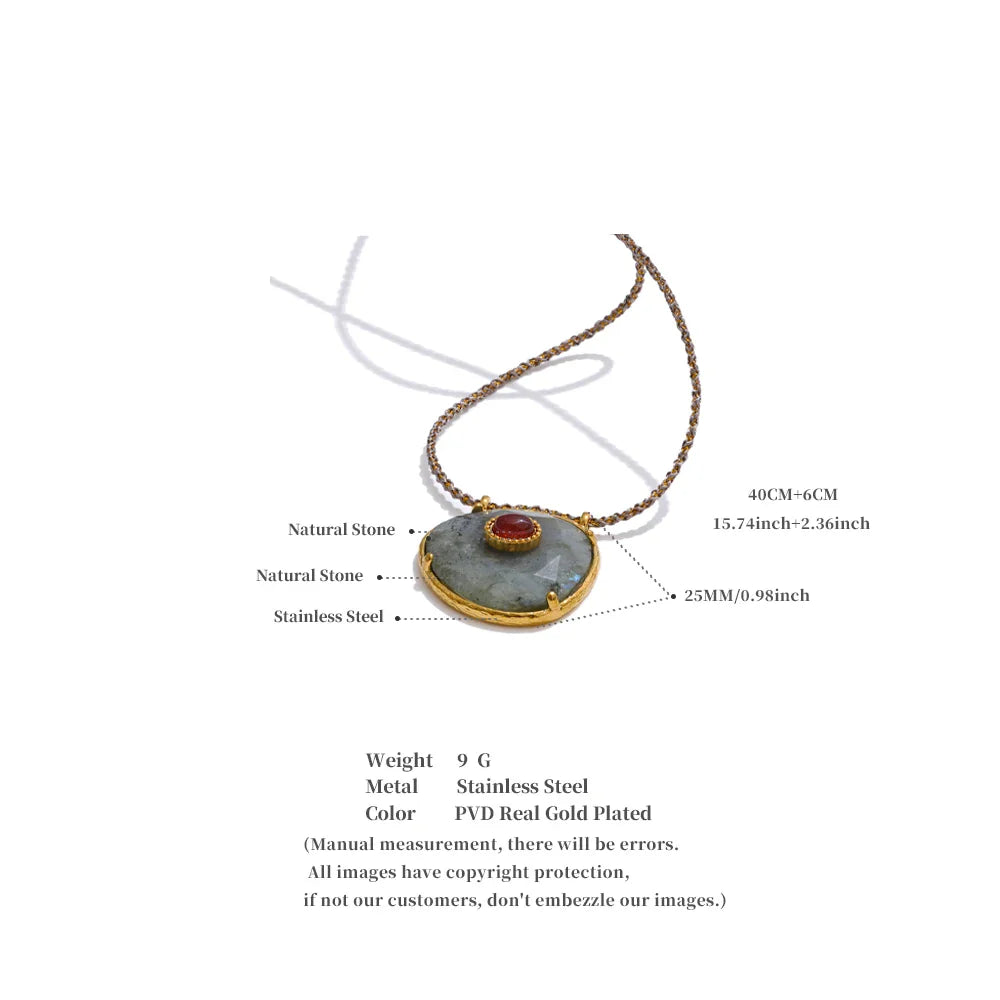 Natural Gray Agate Stone Oval Pendant Necklace