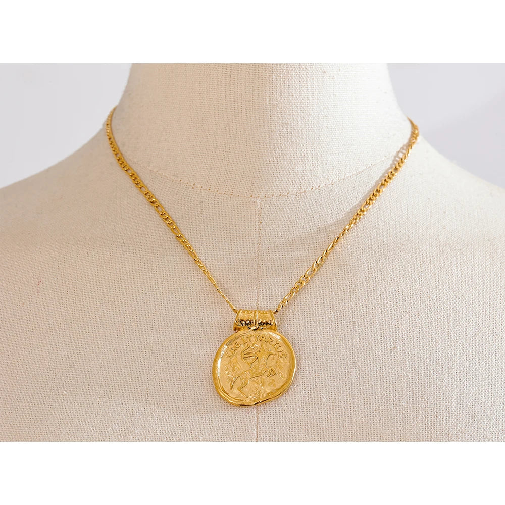 12 Constellation Sign Hammered 18K Gold Pendant Necklaces