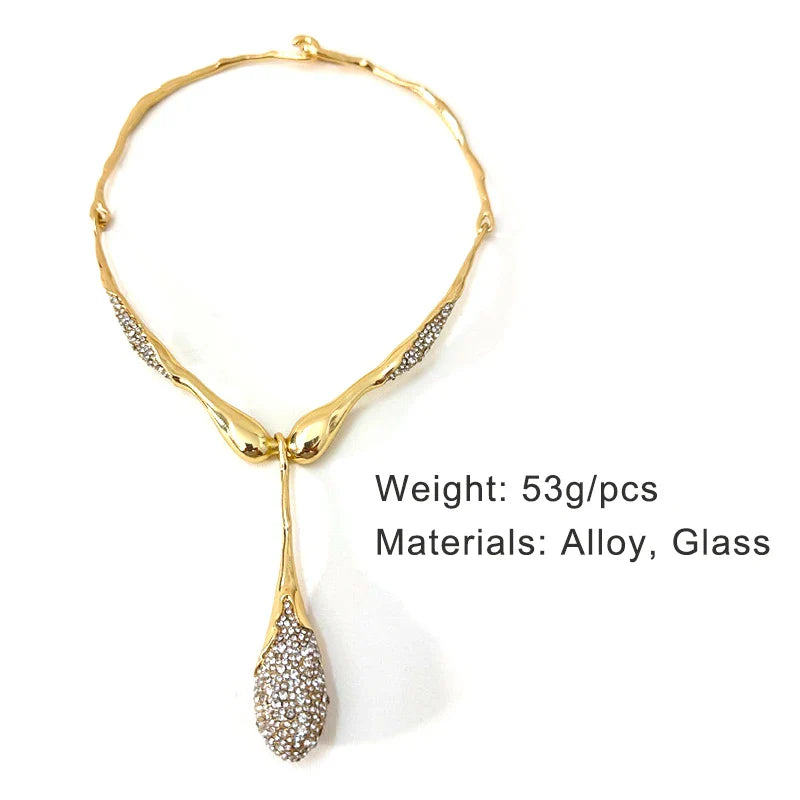 Lyra Sculptural Crystal Water Drop Pendant Collar Necklace