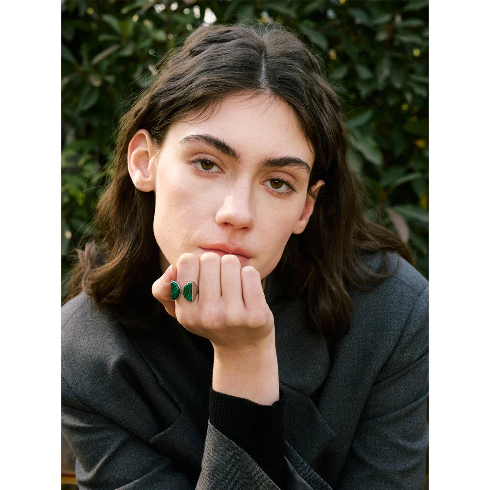 Green Natural Malachite Stone Open Ring