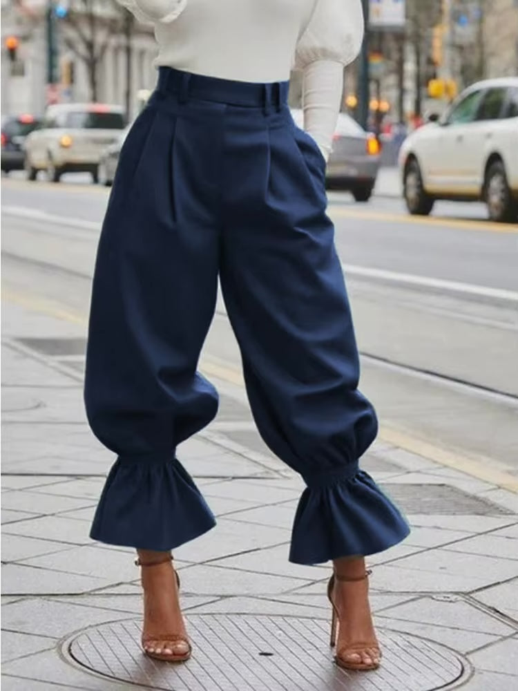 Chiara Ruffle-Hem Cropped Bloomer Pants