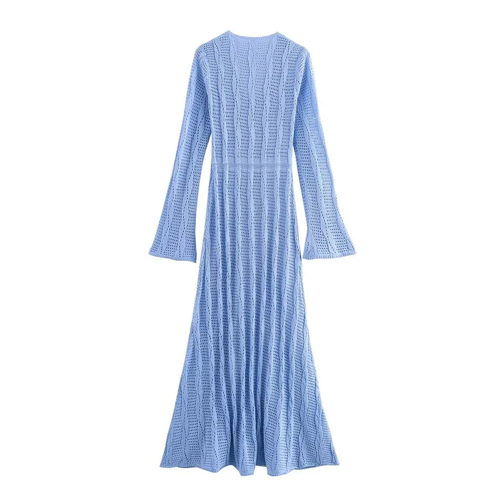 Bethel Blue Crochet Knit Maxi Dress