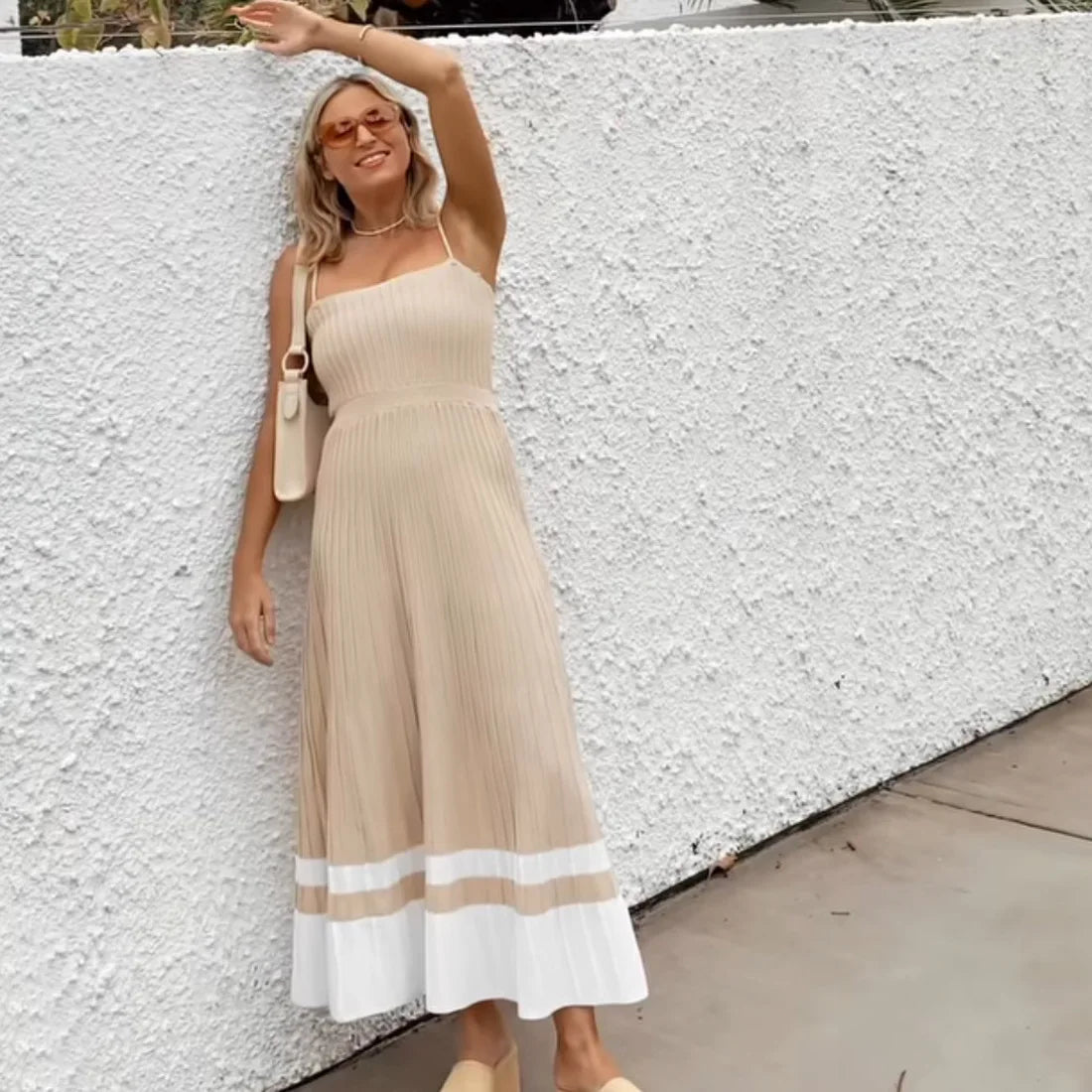 Fila Spaghetti Strap Ribbed Knit Maxi Dress