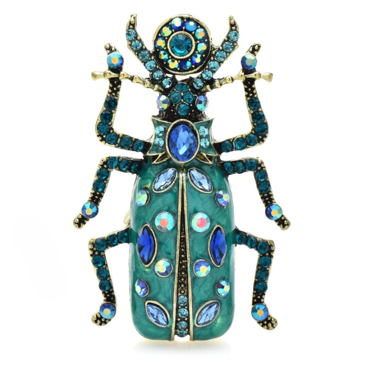 Jumbo Enamel Rhinestone Beetle Brooches
