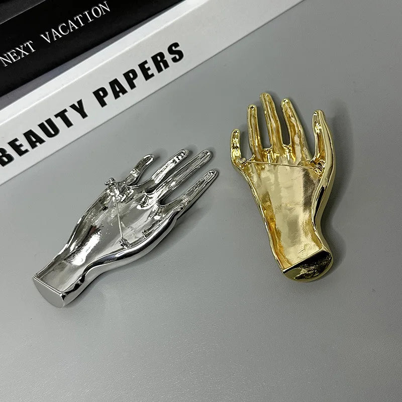 Metallic Hands Brooches - Gold or Silver