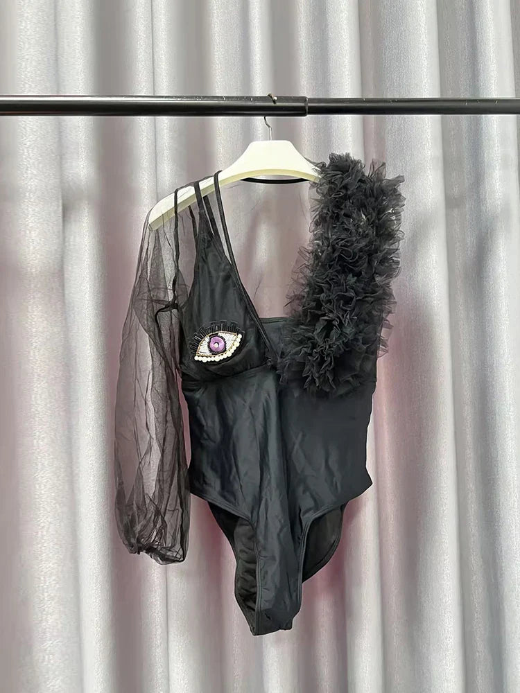 Frisa Asymmetric Sheer Eye Bodysuit