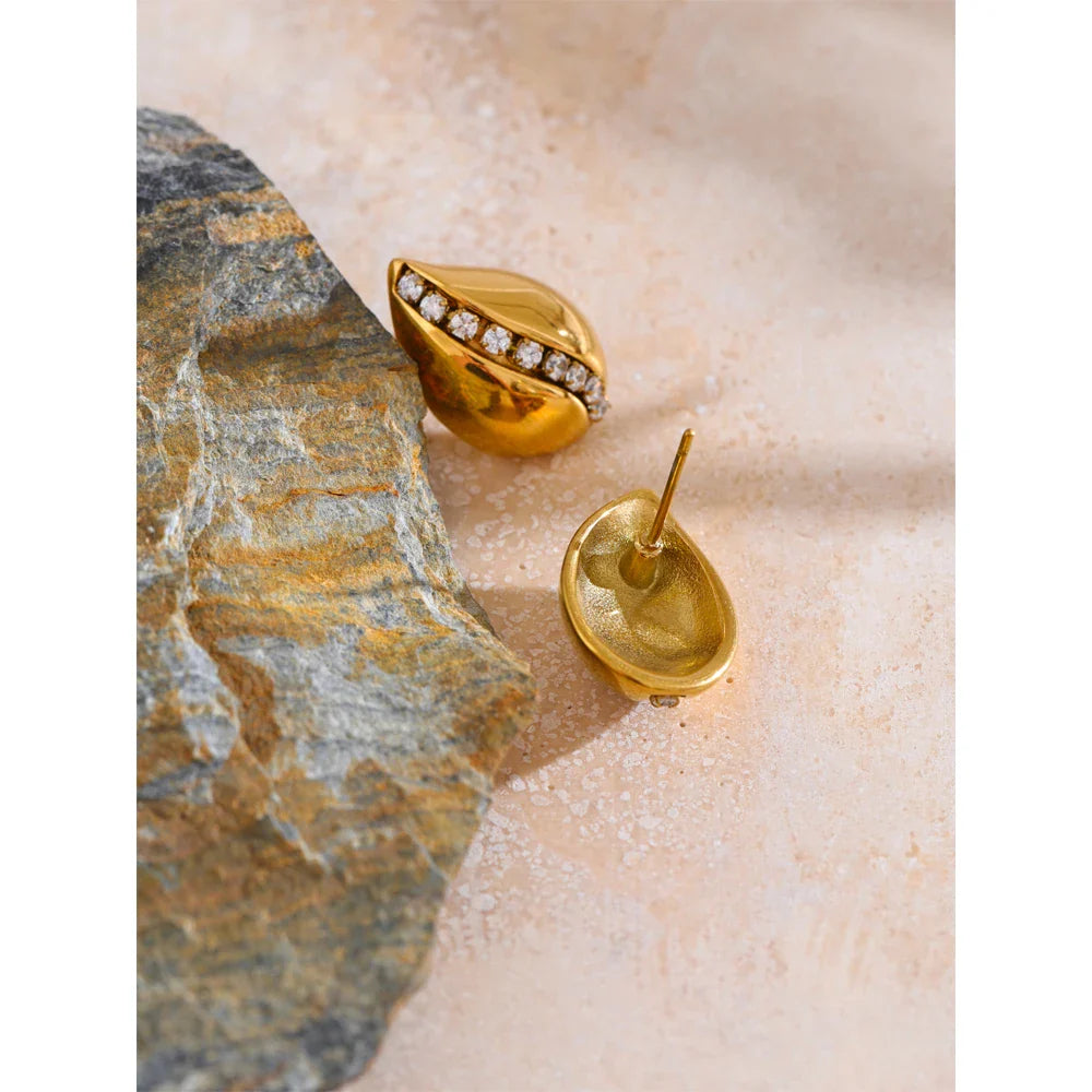 Elegant CZ  Water Drop 18k Gold Plated Stud Earrings