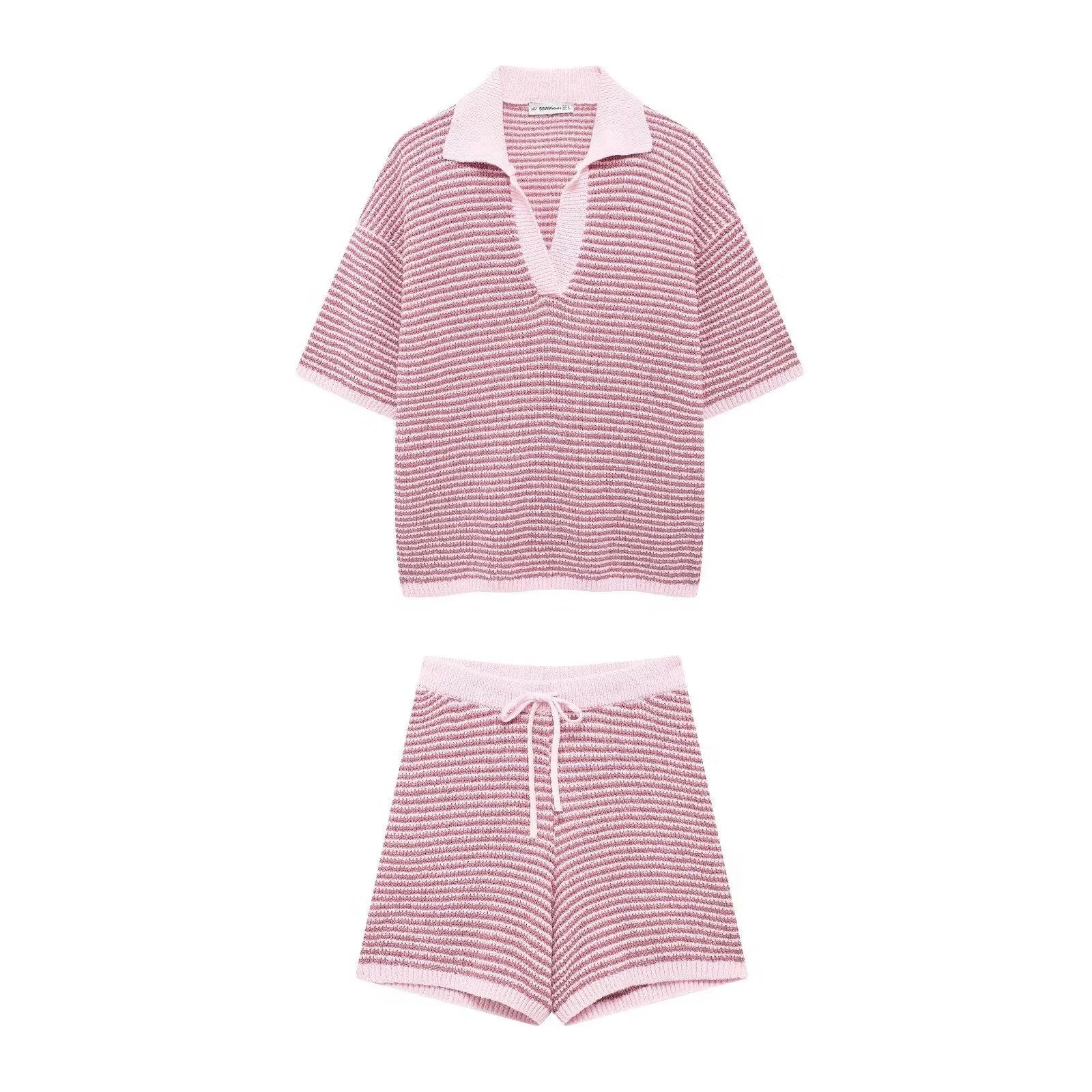 Aluna Retro Pinstripe Shirts and Shorts Knit Suit