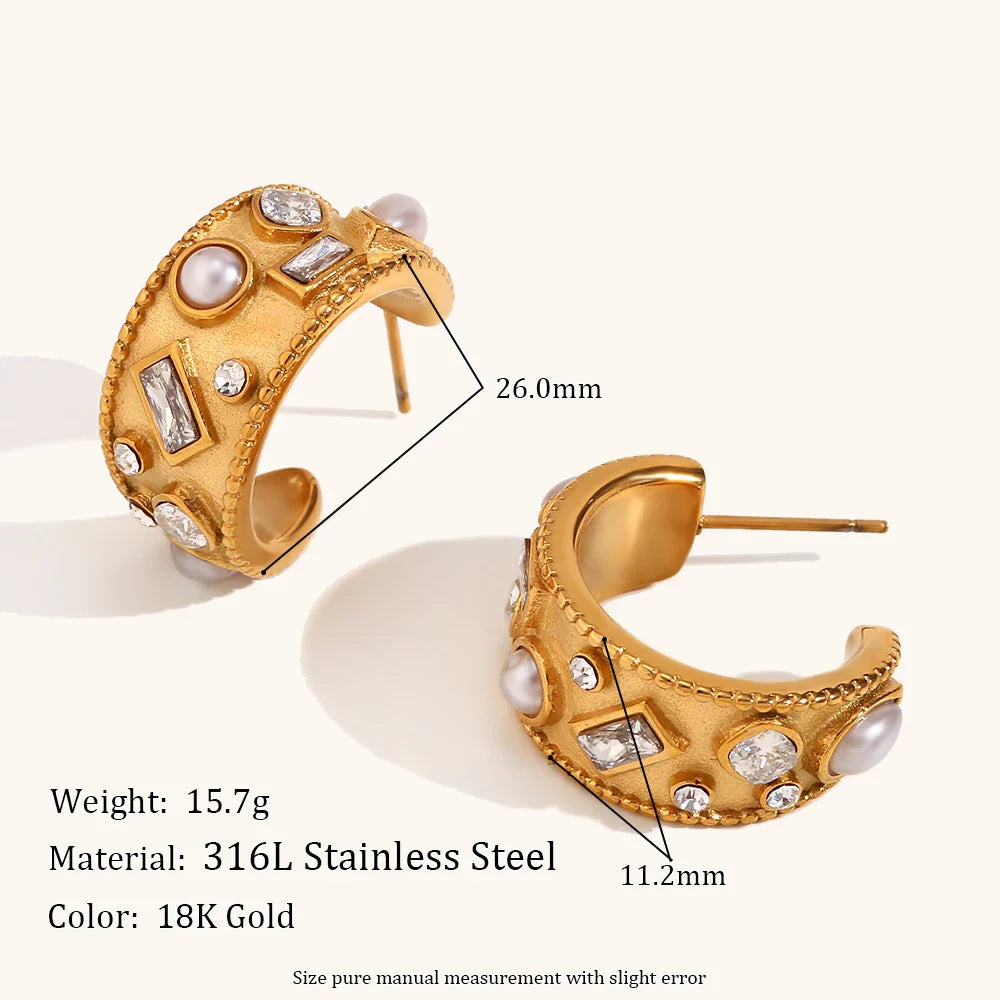 Luxe Encrusted Pearl and Crystal C Hoop Earrings