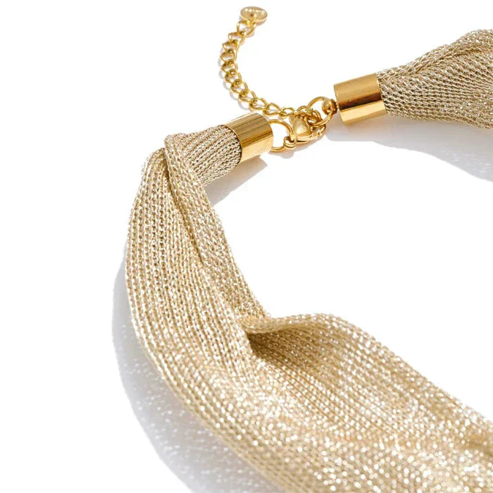 Elegant Heart Pendant Mesh Cloth Choker Necklace