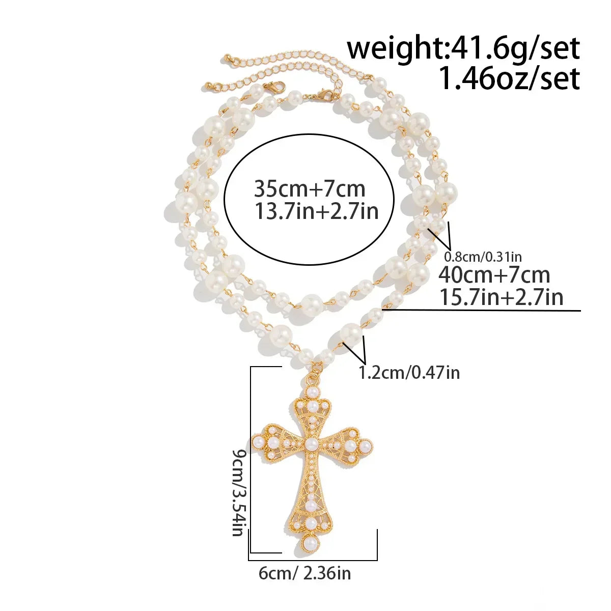 Imelda Baroque Crystal Cross and Pearl Necklace