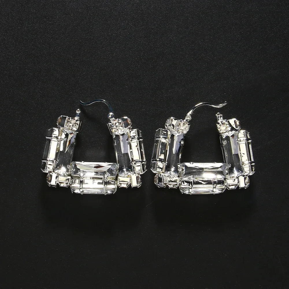 Chic Rhinestone Square Hoop Earrings