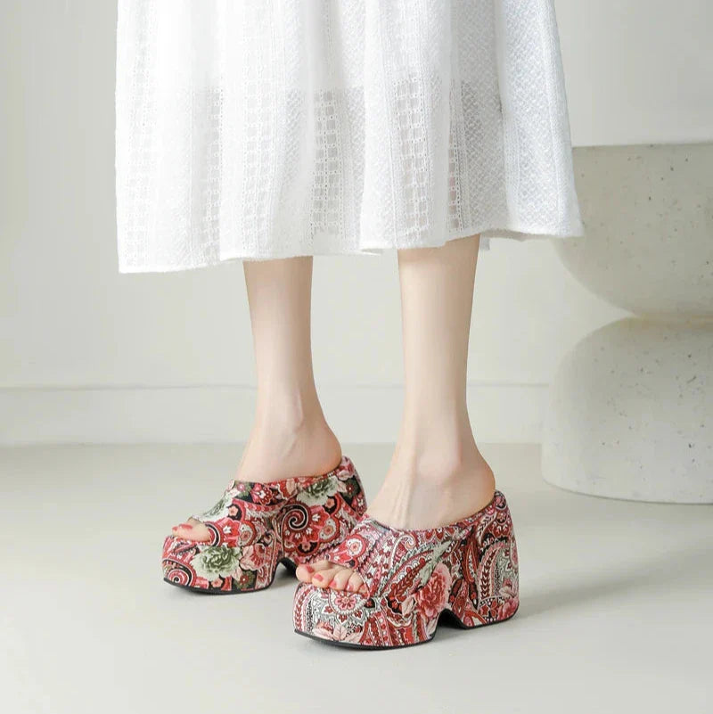 Karuna Colorful Paisley Prints Wedge Sandals