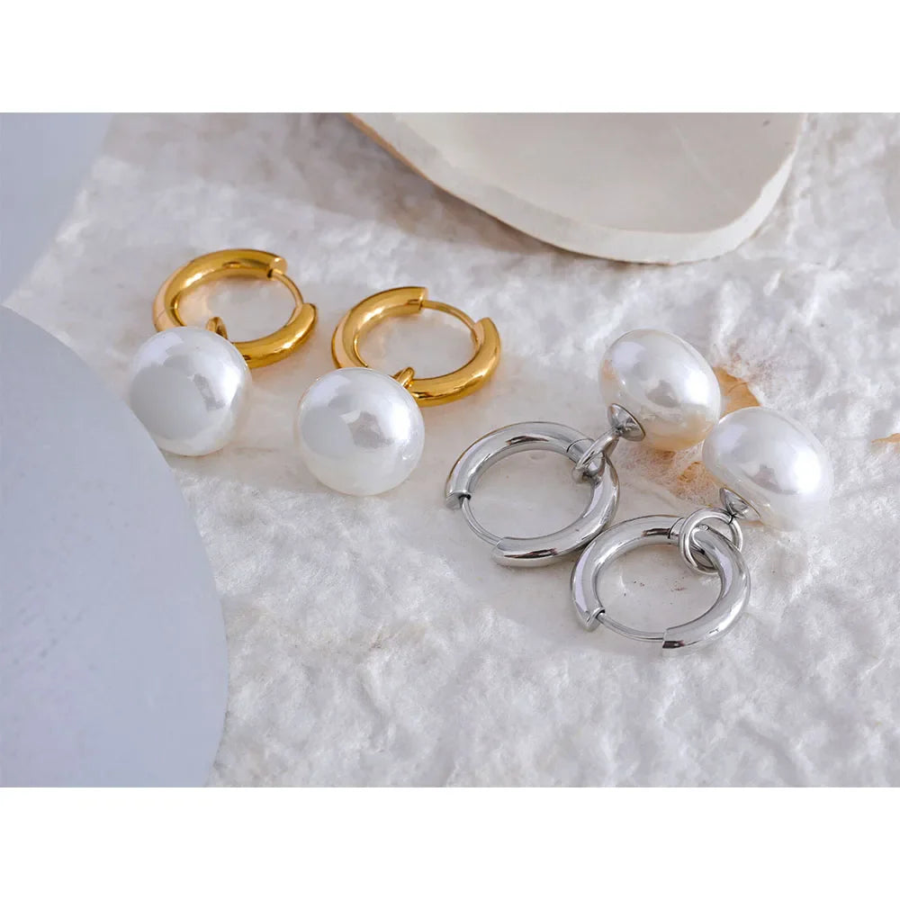 Miho Pearls Drop Golden  Hoop Earrings
