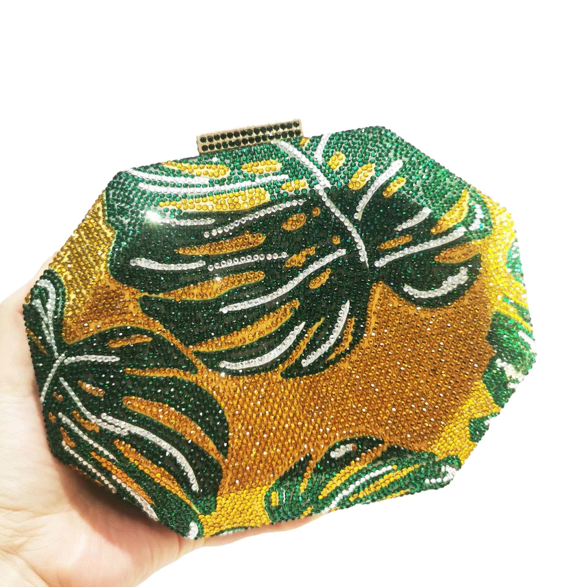 Milo Green Leaf Crystal Evening Clutch