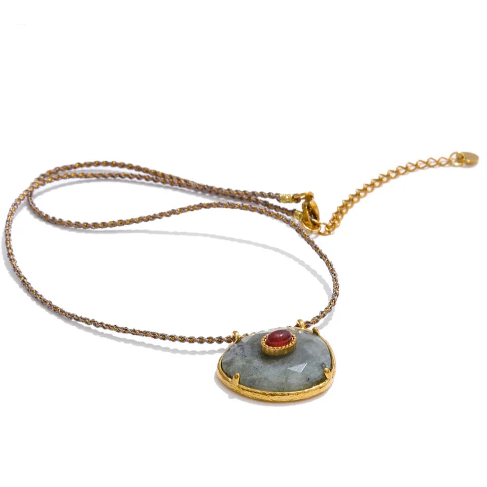 Natural Gray Agate Stone Oval Pendant Necklace