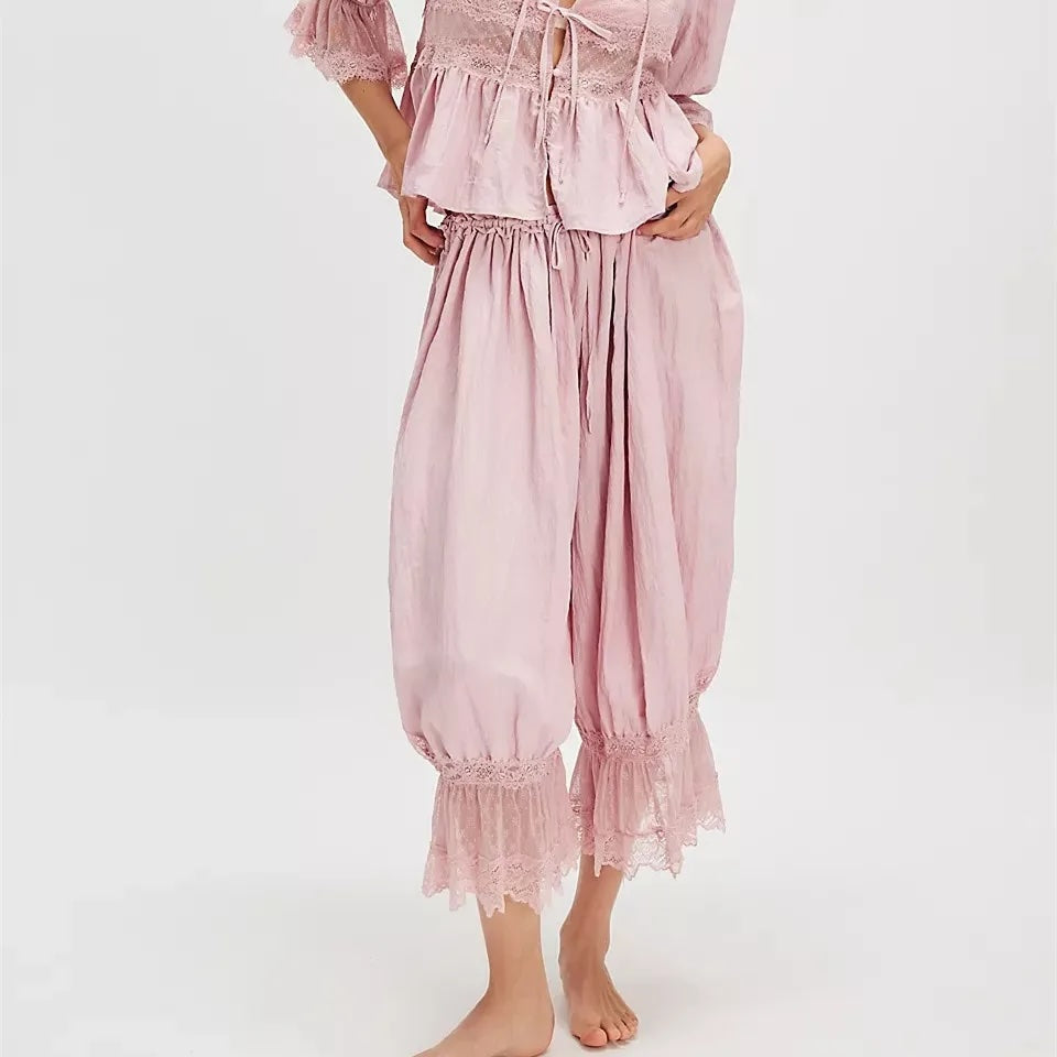 Sefina Vintage Lace Boomer Ruffle Pants