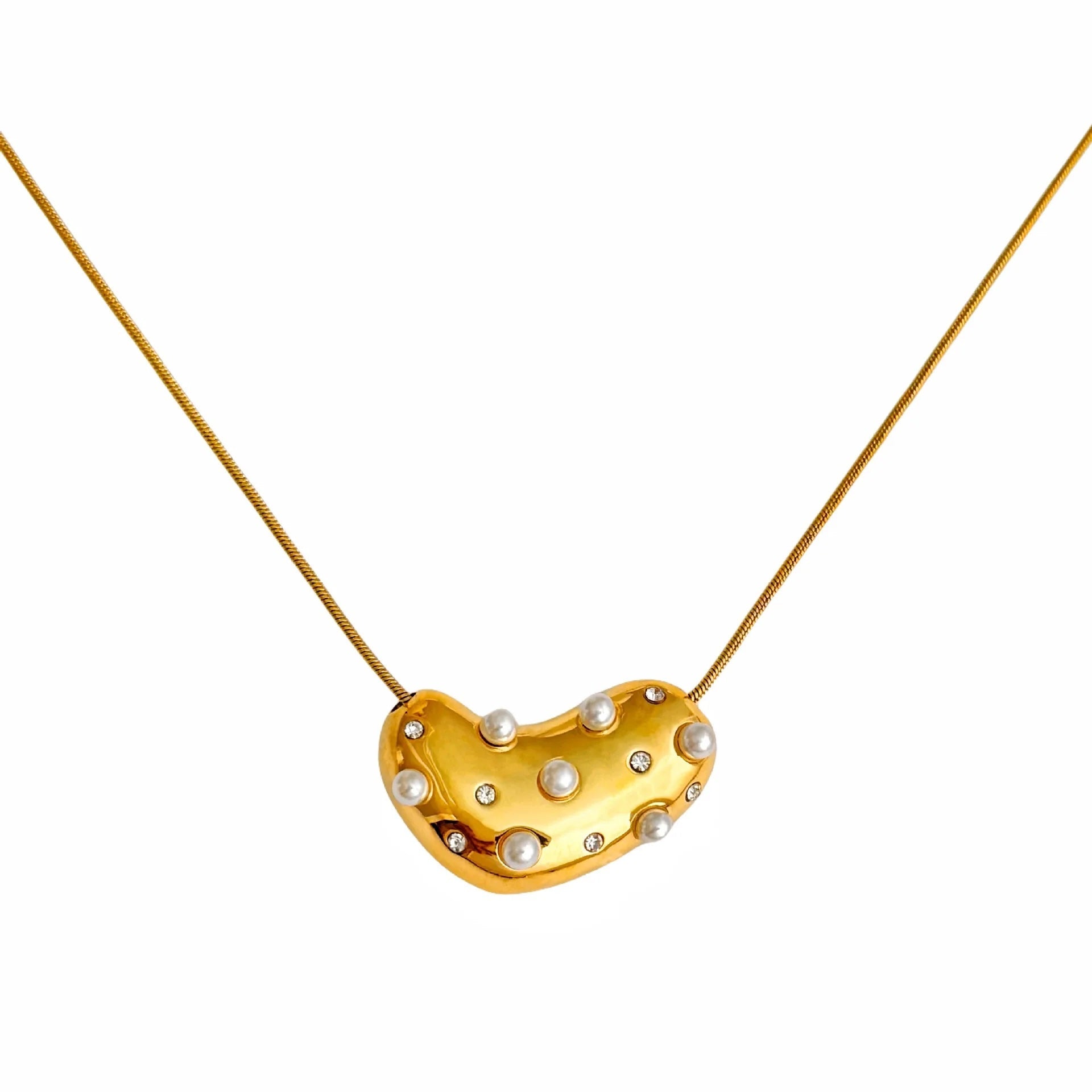 Golden Heart Zircon and Pearl Pendant Necklaces